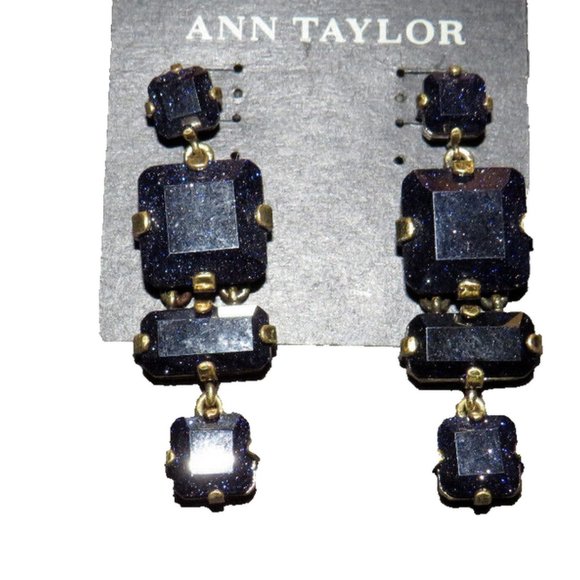 Ann Taylor Navy Sparkly Dangle Statement Earrings - Picture 7 of 7